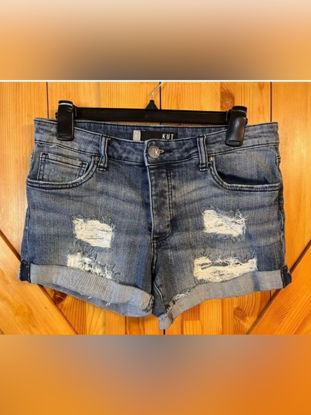Kut from the Kloth Mid-Rise Distressed Denim Shorts - Blue Wash
